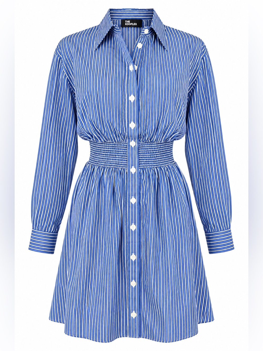 The Kooples Blue White Striped Smocked Waist Button-Front Shirt Dress Small NWT